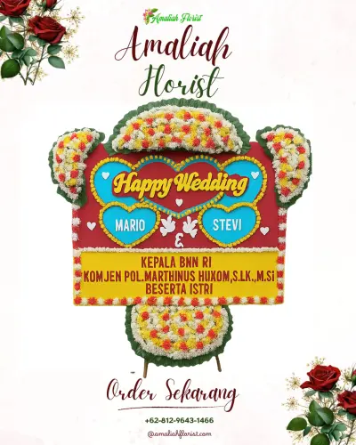 Karangan Papan Bunga Pernikahan di Suka Rami